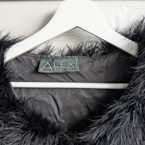 Alex Evenings Vintage Cropped Ostrich Feather Jacket Fluffy Teddy Jacket - Picture 8 of 10